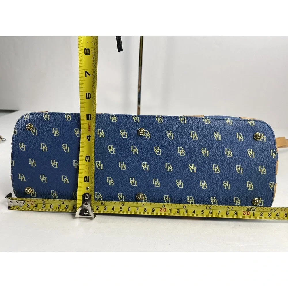 Dooney & Bourke Blue & Tan Monogram Satchel Purse w/ Wallet Glasses Case ID Hold